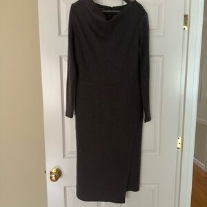 Lafayette 148 New York Charcoal Cowl-Neck Long Sleeve Midi Dress